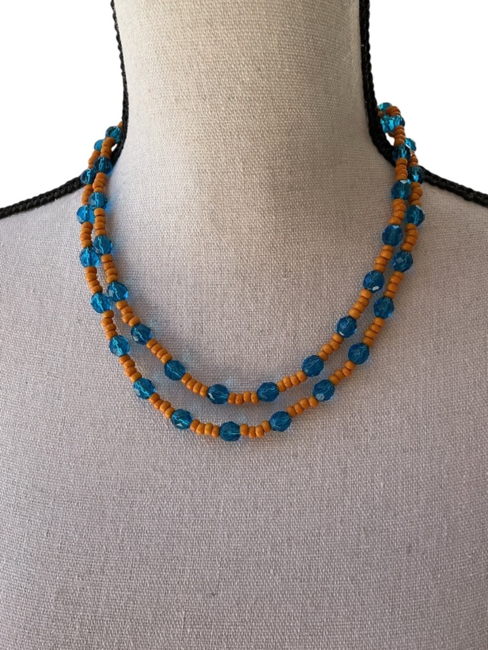 Boho Blue and orange seed long necklace